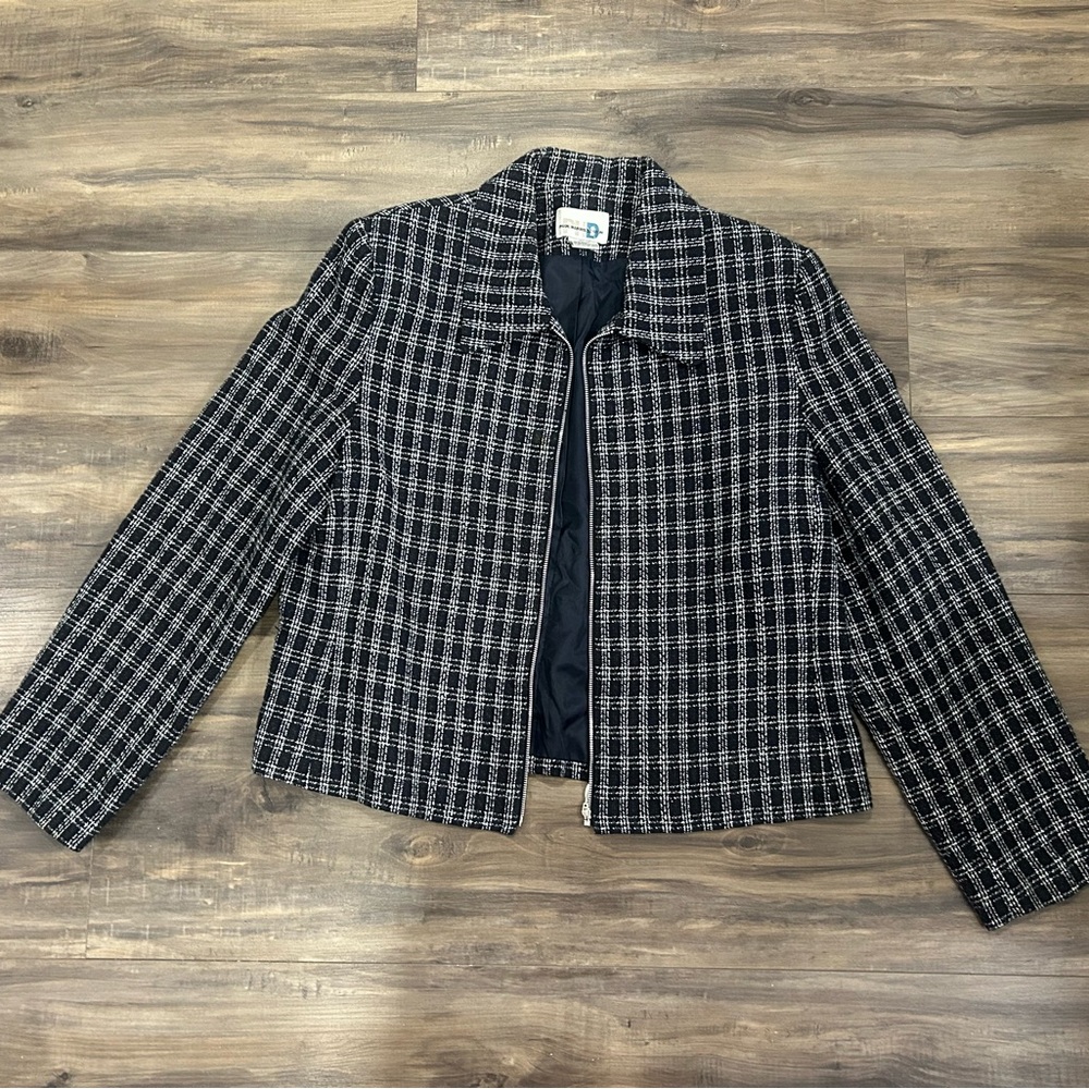 Preppy Tweed Black and White Plaid Blazer